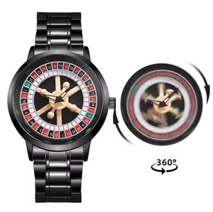 Luxury Spinning Roulette Casino Watch Men’s Skeleton Automatic Black Band NEW - Picture 1 of 4