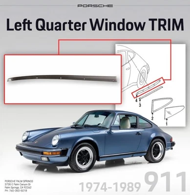 Porsche 911 Coupe Driver Side Quarter Window TRIM Genuine BLACK 9115431950270k-L - Image 1 of 2