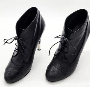 100 % echt CHANEL SCHWARZ Lammleder CC Logo Plateau Stiefeletten BOOTS 38 - Bild 1 von 7