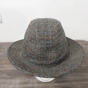 VINTAGE Tweed Hat Bucket Fitted Mens X-Large 7 1/2-7 5/8 Gray Plaid Made USA 90s - Picture 1 of 9