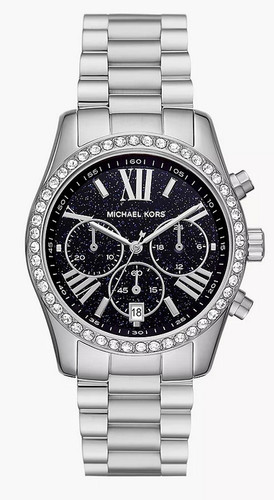 Orologio Unisex Michael Kors MK7277 Lexington Argento Blu Scuro Lux Pave Glitz Nuovo con etichette