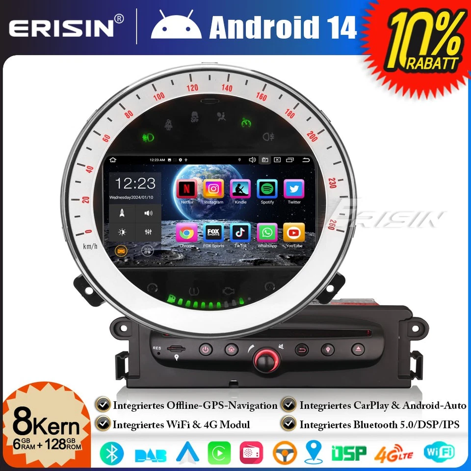 6GB+128GB 8-Kern CarPlay Android 14 Autoradio GPS Navi für BMW Mini Cooper CD BT - Bild 1 von 4