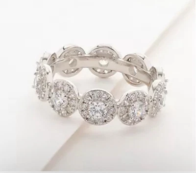 Diamonique Classics Halo Eternity Band Ring, Sterling Silver Size 7 - Image 1 of 4