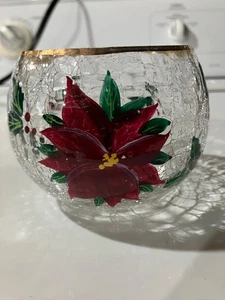 Weihnachten kleine rissige Glasschale mit Poinsetta - 3" mal 3" rund - Bild 1 von 2