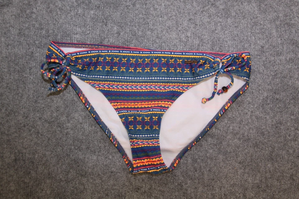 BIKINI UNTERTEIL BADESLIP GRÖSSE 40 BLAU BUNT GEMUSTERT GEBUNDEN PROTEST - Bild 1 von 1