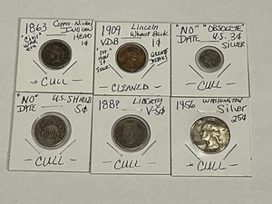 Moneta tipo U.S. Cull 6 pezzi Lotto Ind. & Grano 1c +3cS + Scudo & V 5c + Lavaggio 25c Senza prezzo di riserva - Foto 1 di 16