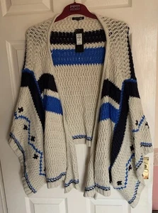 RIVER ISLAND Big Knit ‘Cled’ Waterfall Kimono Cape Beige,Blue,Navy UK 16 - NWT - Picture 1 of 17