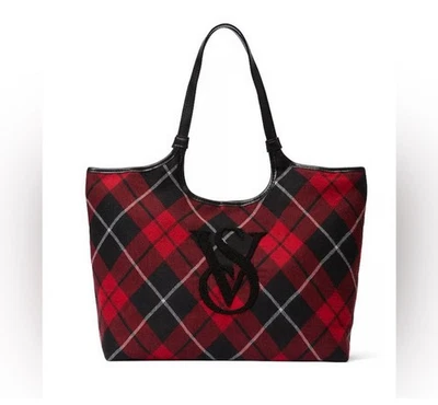 NWT VICTORIA'S SECRET VS TOTE BAG HOLIDAYS CHRISTMAS PLAID LARGE - Image 1 of 4