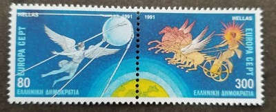 *FREE SHIP Greece Europa CEPT Europe Space 1991 Satellite Horse Angel (stamp MNH - Image 1 of 4