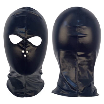 Unisex New Patent Leather Headgear Halloween Cosplay Breathing Full Hood Mask - Image 1 of 4