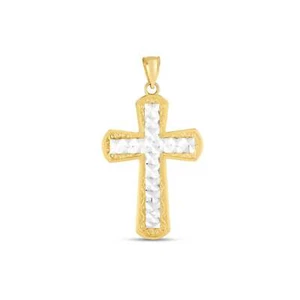 14k bicolor Gold hochglanzpoliert Diamantschliff Kreuz Anhänger - Bild 1 von 1