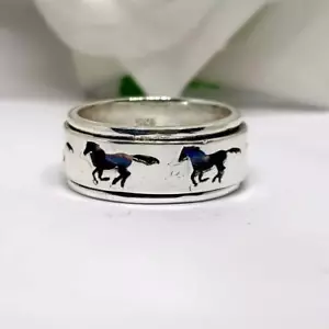 925 Sterling Silver Horse Spinner Ring, Band Ring, Beautiful Horse Ring, SJ553 - Picture 1 of 9