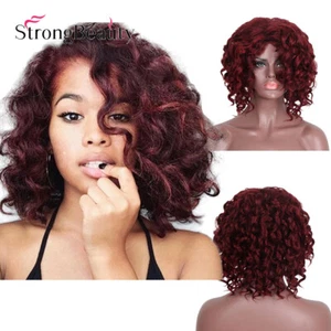 Parrucche donna 16" Bob corte ondulate capelli sintetici ricci parrucca rosso vino per donna nera - Foto 1 di 5