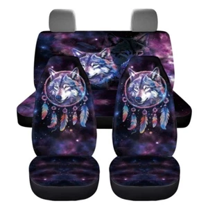 Purple Sky And Wolves Universal Car Seat Cover Protector 3pcs Auto Front Rear - Foto 1 di 11