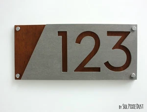 Modern House Numbers, Concrete with Marine Plywood - Sign Plaque - Door Number - Picture 1 of 7