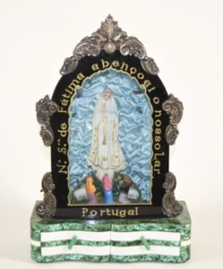 Oratorio Vintage Madera Plata de Nuestra Señora Fátima Forma Iluminación y música religiosa - Imagen 1 de 13