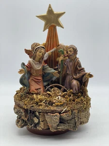 Mary Joseph Baby Rotating Wood Music Box Silent Night Italy Holy Family Nativity - Picture 1 of 11