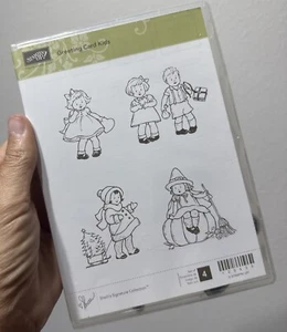 GREETING CARD KIDS 120633 Stampin' Up!  Cling Rubber Stamps Holidays School 4pcs - Picture 1 of 5