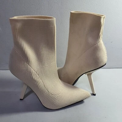 PUBLIC DESIRE Ankle Boots Quirky Stiletto Heel Bandage Textile Size UK 5 Cream - Image 1 of 4