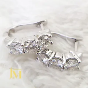 Moissanite Huggie Hoop Earrings Solid 14K White Gold Round Cut 2.50 Carat VVS1 - Picture 1 of 6