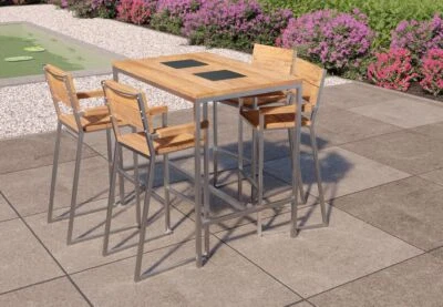 Gartenbar Bar-Set Gartengarnitur Barset Lounge Sitzgruppe SUTTON Teak/Edelstahl - Bild 1 von 4