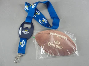 CORONA EXTRA BEER LANYARD w/FOOTBALL BOTTLE OPENER KEYRING+6pk DRINK COASTER NEW - Afbeelding 1 van 7