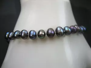 Vintage JCM Signed Hand Knotted Black Pearl Bracelet 7.5" 14K 5.5-6 mm - Picture 1 of 8