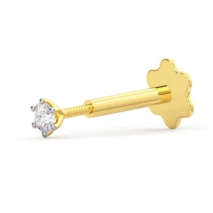 2.4mm Real 0.03ct Diamond Nose Pin Screw Ring Piercing Stud/Lip 14K Gold 19G - Picture 1 of 7