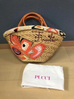 Emilio Pucci большая корзина сумка ведро сумка с короткими ручками соломы курорт W50 см H28 см D20 см б/у - Изображение 1 из 4