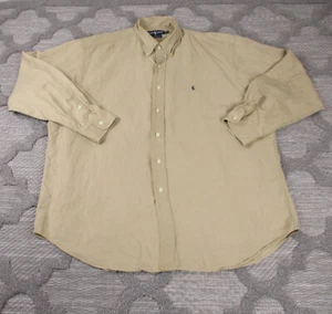 Vintage Ralph Lauren Shirt Mens Extra Large Brown Linen Silk Blend Long Sleeve - Picture 1 of 9