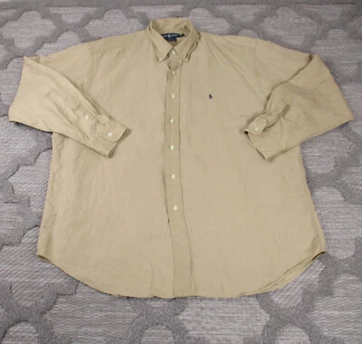 Vintage Ralph Lauren Shirt Mens Extra Large Brown Linen Silk Blend Long Sleeve - Image 1 of 4