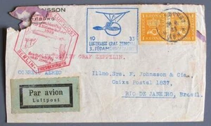 SWEDEN via GERMANY to BRAZIL 1933 ZEPPELIN, Transmitted 3. SAF Flight Cover+Conn - Bild 1 von 2
