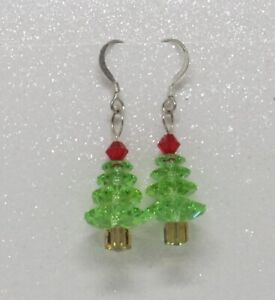 Handcrafted Swarovski Christmas Tree Sterling Silver Earrings