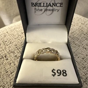 New Brilliance Fine Jewelry SS 14KT Gold Plated 1/5 CTTW Link Band Ring Size 7 - Picture 1 of 7