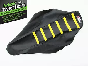 SUZUKI RM125 RIBBED GRIPPER SEAT COVER BLACK WITH YELLOW STRIPES RIBS MOTOCROSS - Picture 1 of 3