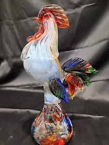 Murano Art Glass 12.5"Blue Red and Green Cockerel Statue - Picture 1 of 7