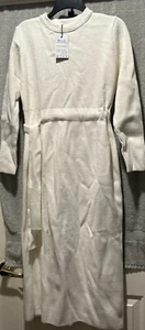 Ba & Le Women’s Cream Ribbed Sweater Midi Dress Long Sleeve Wool Blend One Size - Picture 1 of 4