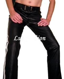 VAQUEROS DE CUERO pantalones de cuero negro blanco pantalones cuero pantalones negros cuero - Imagen 1 de 4