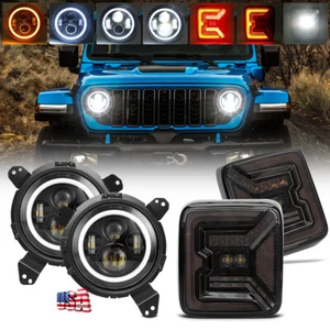 For Jeep Wrangler 2018-2025 JL JLU 9" Kit Halo Headlight LED EMC Tail Light Set - Picture 1 of 12