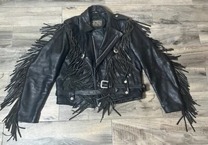 Vintage Open Road Concho Fringe Leather Motorcycle Jacket Size 40 - Picture 1 of 16