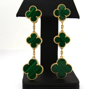 VAN CLEEF & ARPELS Magic Alhambra Malachite Earrings Three Motifs Authentic - Picture 1 of 15