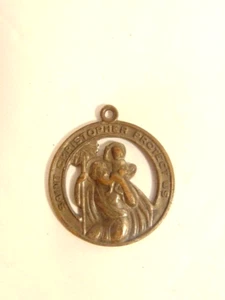 old heavily worn St. Christopher Protect Us / I am a Catholic reticulated medal - Picture 1 of 5