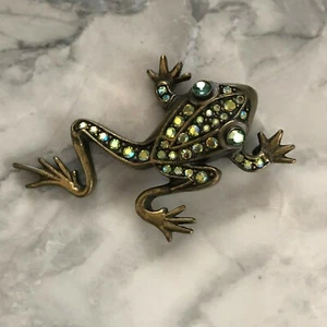 Kirks Folly Green Frog Crystal Enamel Brooch/Pendant  - Picture 1 of 4