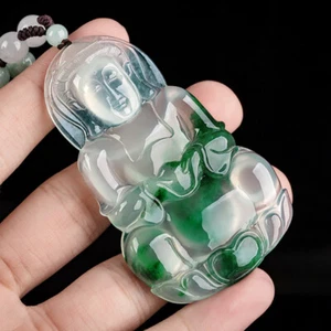 Colgante de jade natural flor flotante Guanyin Buda colgante de jade para hombre/mujer - Imagen 1 de 2