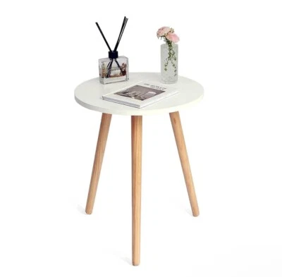 White Round End Table Modern Accent Table for Bedroom Living Room 19.5"H - Image 1 of 4