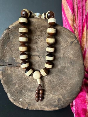 Old Chinese Carved Wooden & Ox Prayer Beads …beautiful collection and display - image 1 of 4
