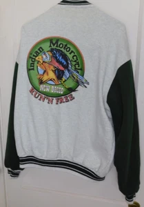 Vtg Fruit Of The Loom Gray Green Indian Motorcycle Snap Varsity Jacket Mens XL - Picture 1 of 6