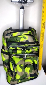 20" Rolling Luggage Carry-on Backpack Extending Handle Multi Pockets Green Camo - Picture 1 of 11