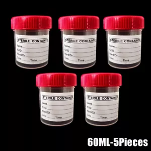 5X 60ML Urine Collection Container Sterile Sample Specimen Bottle Cup With Lid - Picture 1 of 11