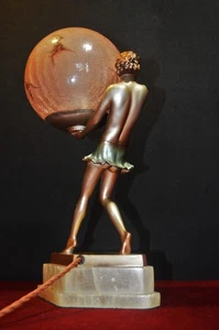 Figural lamp art deco dancer gilt spelter vintage globe shade C1930s marble base - Picture 1 of 24